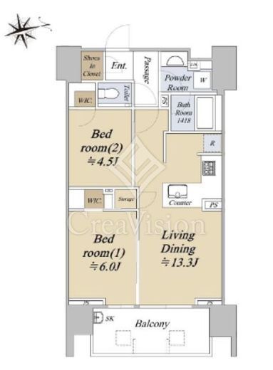 シティハウス文京湯島　4F4号室　間取り
