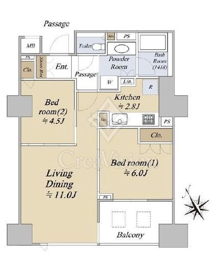 シティタワー赤羽ステーションコート　17F1号室　間取り