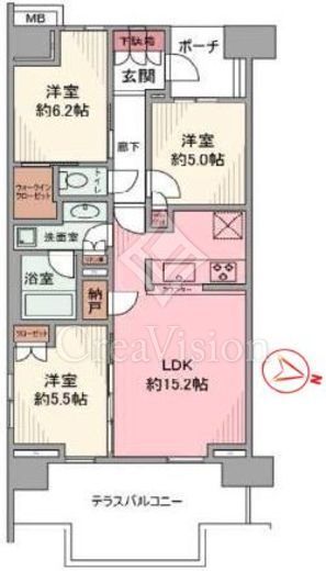 シティテラス加賀　2F1号室　間取り