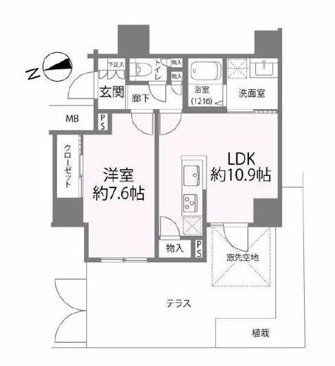 ジェノヴィア駒込駅グリーンヴェール　1F1号室　間取り