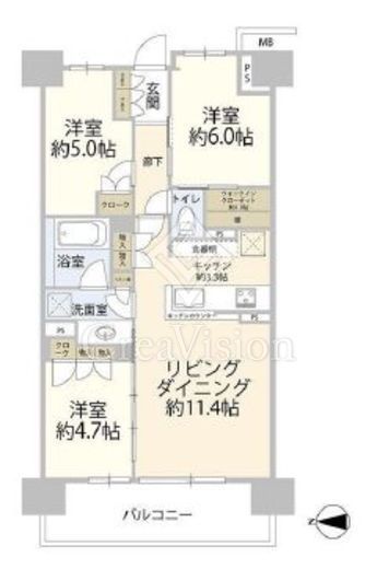 パークホームズ板橋蓮根二番街　7F1号室　間取り