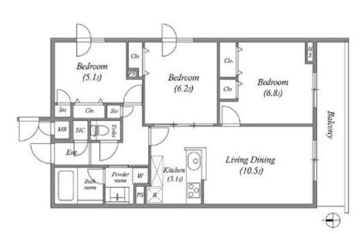 プライムガーデン若木　323号室　間取り