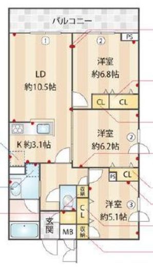 プライムガーデン若木　526号室　間取り