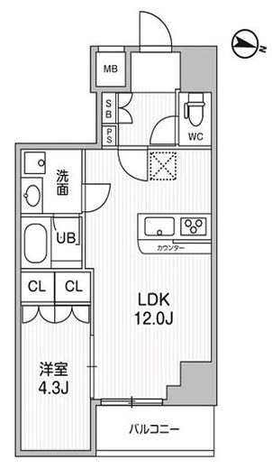 コンフォリア・リヴ千住　1302号室　間取り
