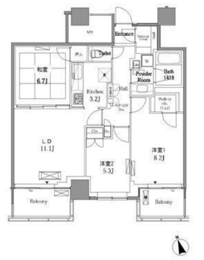 レジディアタワー目黒不動前　2209号室　間取り