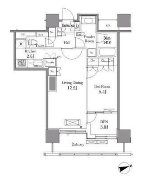 レジディアタワー目黒不動前　1107号室　間取り