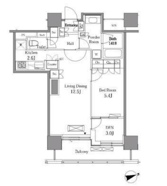 レジディアタワー目黒不動前　307号室　間取り