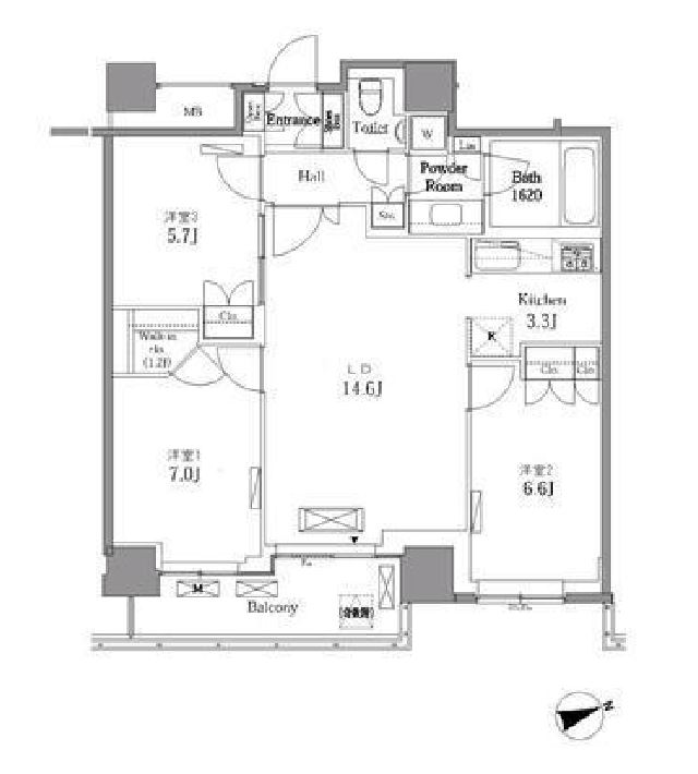 レジディアタワー目黒不動前　2305号室　間取り