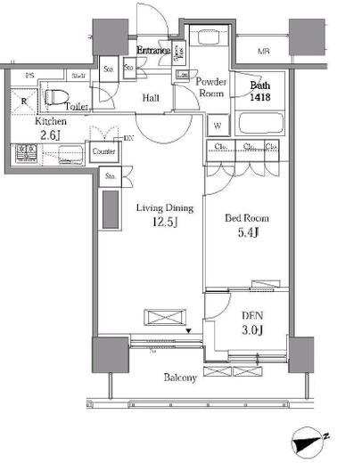 レジディアタワー目黒不動前　1107号室　間取り