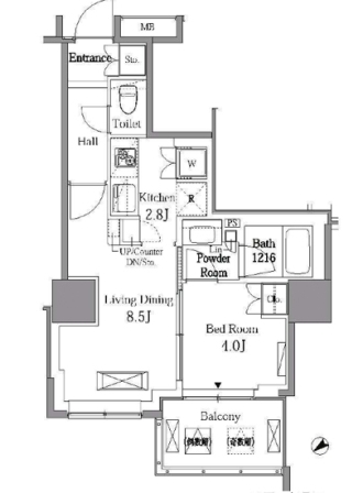レジディアタワー目黒不動前　1701号室　間取り