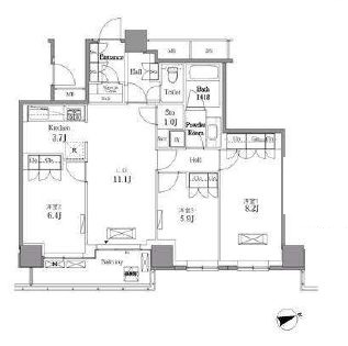 レジディアタワー目黒不動前　2207号室　間取り