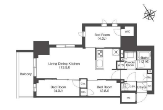 コンフォリア・リヴ板橋　1403号室　間取り
