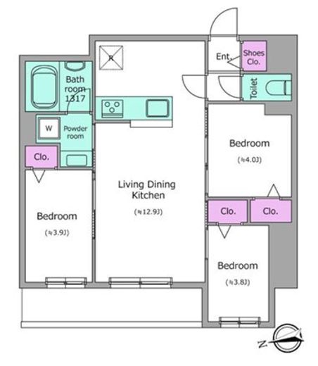 ドゥーエ日暮里Ⅲ　102号室　間取り