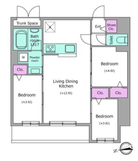 ドゥーエ日暮里Ⅲ　404号室　間取り