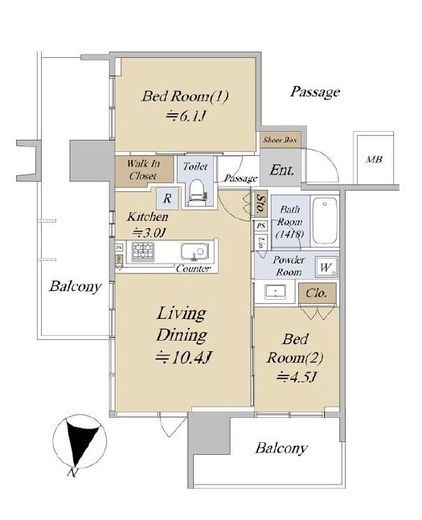 シティタワーズ板橋大山サウスタワー　4F1号室　間取り