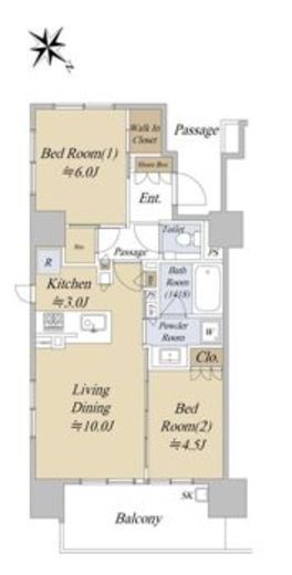 シティハウス巣鴨　10F2号室　間取り