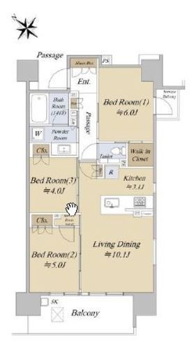 シティハウス巣鴨　12F6号室　間取り