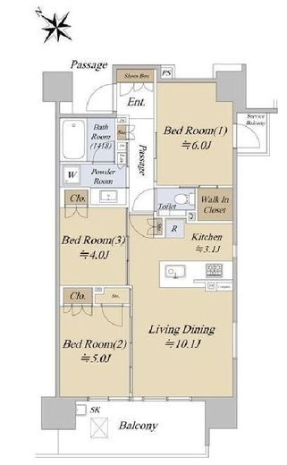 シティハウス巣鴨　1305号室　間取り
