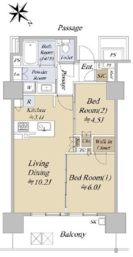 シティハウス巣鴨　6F2号室　間取り
