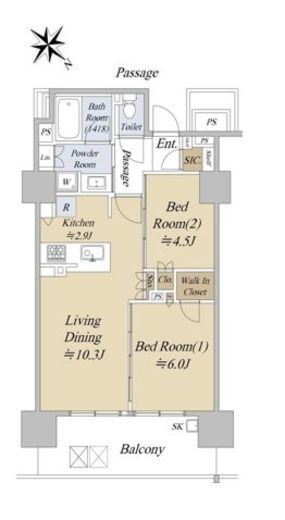 シティハウス巣鴨　8F1号室　間取り