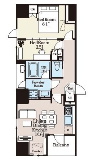 ザ・ライオンズフォーシア町屋　1403号室　間取り