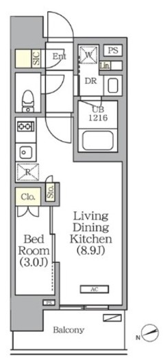 グランエール西日暮里　1002号室　間取り