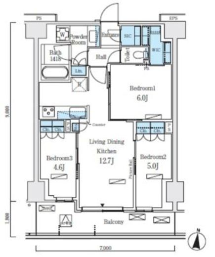 ロイヤルパークス赤羽ノース　454号室　間取り