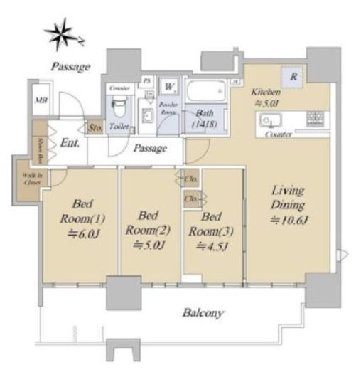 シティタワーズ板橋大山ノースタワー　15F4号室　間取り