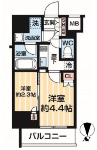 ARCOBALENO MINAMISENJU (アルコバレーノ南千住)　201号室　間取り