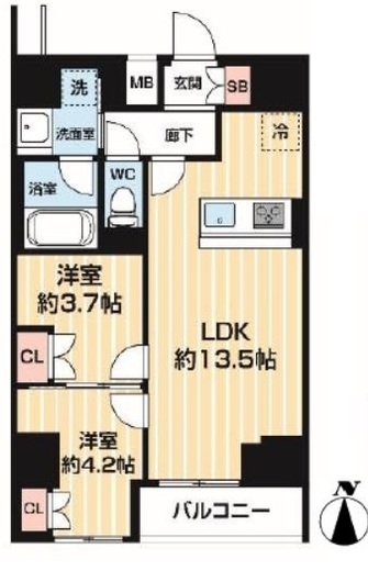 ARCOBALENO MINAMISENJU (アルコバレーノ南千住)　902号室　間取り