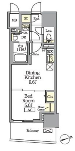 テラス北千住　1203号室　間取り