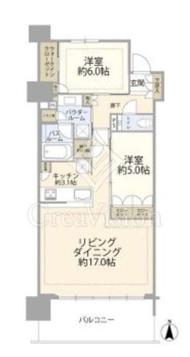 グランドシティタワー月島　46F5号室　間取り