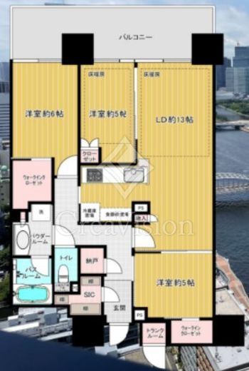 グランドシティタワー月島　31F5号室　間取り