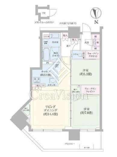 グランドシティタワー月島　39F1号室　間取り