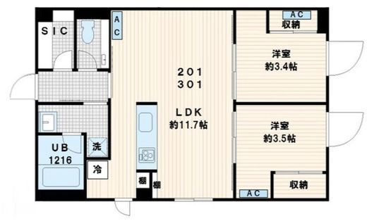 Fullea代々木 (フレア代々木)　301号室　間取り