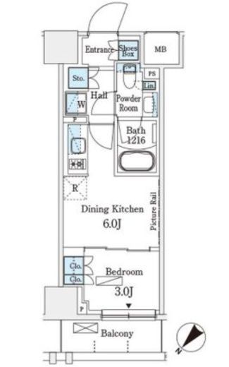 パークアクシス横浜伊勢佐木町通り　1009号室　間取り