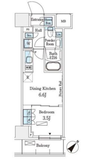 パークアクシス横浜伊勢佐木町通り　1018号室　間取り