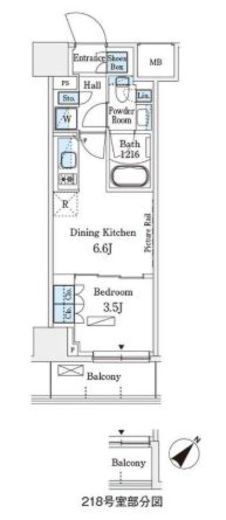 パークアクシス横浜伊勢佐木町通り　218号室　間取り