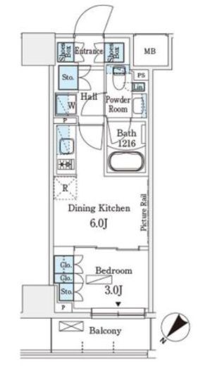 パークアクシス横浜伊勢佐木町通り　303号室　間取り