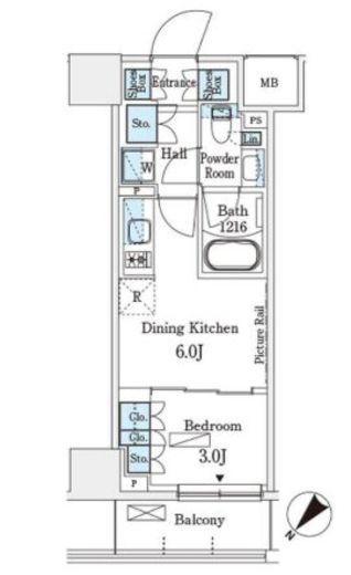 パークアクシス横浜伊勢佐木町通り　703号室　間取り