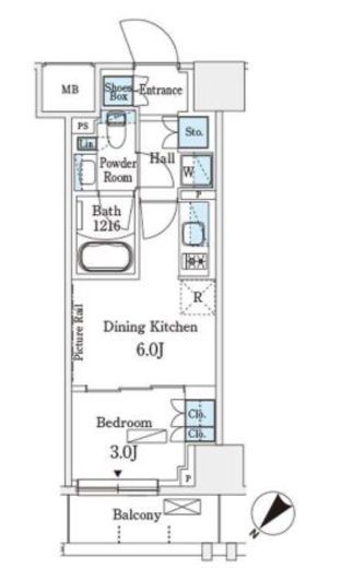 パークアクシス横浜伊勢佐木町通り　706号室　間取り