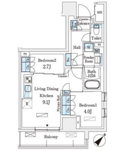 パークアクシス横浜伊勢佐木町通り　721号室　間取り