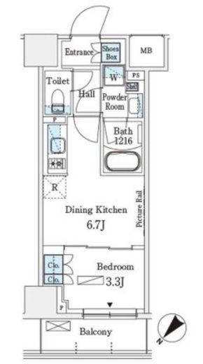 パークアクシス横浜伊勢佐木町通り　407号室　間取り