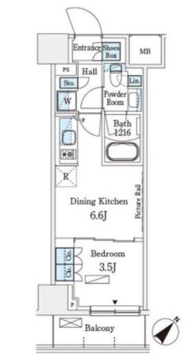 パークアクシス横浜伊勢佐木町通り　416号室　間取り
