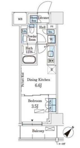 パークアクシス横浜伊勢佐木町通り　419号室　間取り