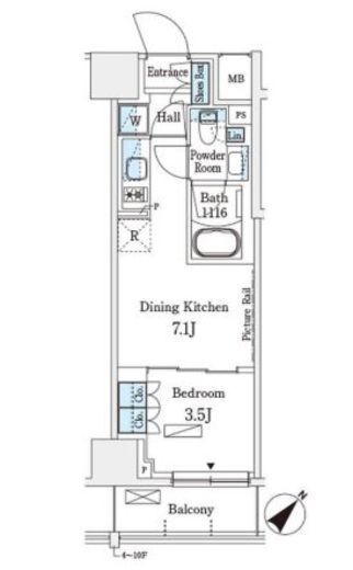 パークアクシス横浜伊勢佐木町通り　420号室　間取り