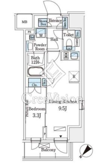 パークアクシス横浜伊勢佐木町通り　910号室　間取り
