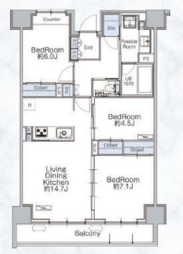 クラシアム神奈川台場　607号室　間取り