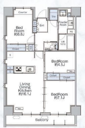 クラシアム神奈川台場　705号室　間取り