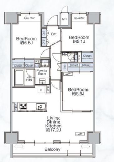 クラシアム神奈川台場　707号室　間取り